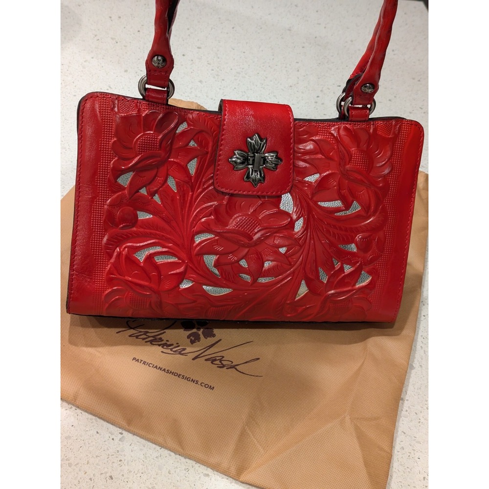 Patricia Nash Red Tooled Leather Shoulder Bag
